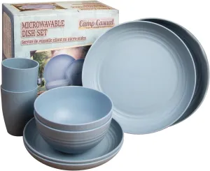 Camping Plates Cups and Bowls Set - 8-pc Wheat Straw Dinnerware Sets - 2 Bowls, 2 Cups, 2 Small & 2 Large Indoor/Outdoor RV Dishes - BPA Free, Dishwasher & Microwave Safe (Boho Blue)