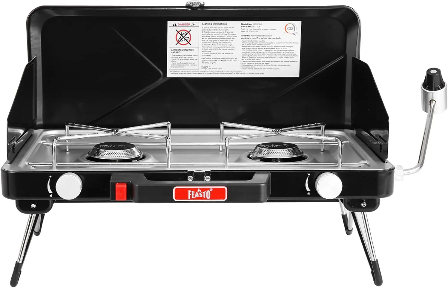 Camping Propane Stove, Portable Camping Grill Stove, Push-Button Ignition, Adjustable Windproof Burners, Wind Guards, Folding Legs, 28,000 BTU Camping Stove, Outdoor Camping Cooking, Picnic