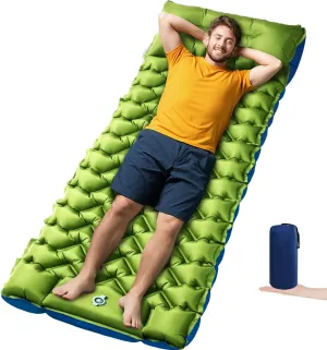 Camping Sleeping Pad, 4in Thick Ultralight Inflatable Mat with Pillow, Built-in Foot Pump, Extra Wide & Compact for Travel Tent, Hiking, Backpacking, Car Camp, Multi-Scene Outdoor Gear
