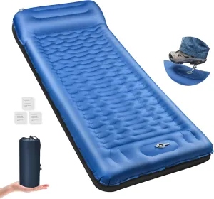 Camping Sleeping Pad, 6.8" Extra Thickness Reinforced Sleeping Pad with Pillow, Built-in Foot Pump, 79" x 28" Ultralight Self-Inflating Air Mattress Mat for Backpacking, Hiking, and Tent Use