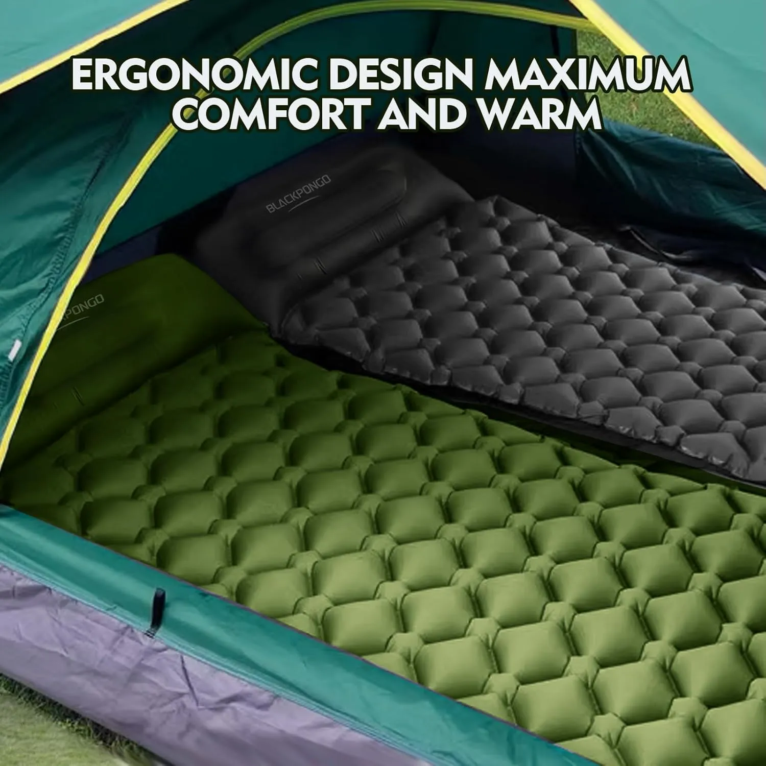 Camping Sleeping Pad, Ultralight Camping Mat with Pillow Built-in Foot Pump Inflatable Sleeping Pads Compact for Camping Backpacking Hiking Traveling Tent (Green, Single)