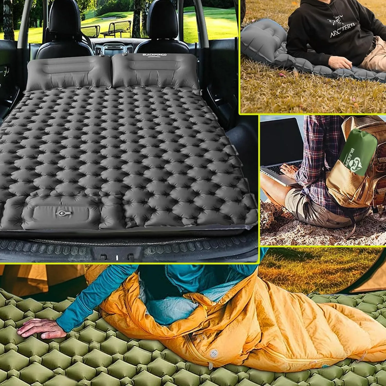 Camping Sleeping Pad, Ultralight Camping Mat with Pillow Built-in Foot Pump Inflatable Sleeping Pads Compact for Camping Backpacking Hiking Traveling Tent (Green, Single)