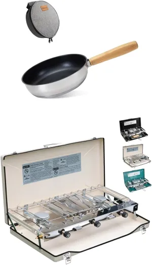 Camping Stove 3 Burner 20400 BTU Propane Portable Stove with 8" Frying Pan Skillet 304 Stainless Steel Nonstick Cookware