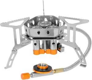 Camping Stove 3 Burner Foldable Backpacking Stove Stainless Steel Portable with Electric Ignition High Power Adjustable Outdoor