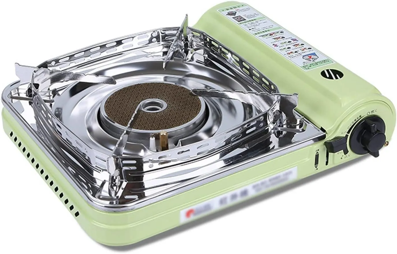 Camping Stove Burner, Portable Butane Gas Stove, Single Burner Gas Stove, Detachable Windblockers & Carry Case for Outdoor Cooking, Backpacking, Hiking Trip, Home Emergency (Gray : Green)