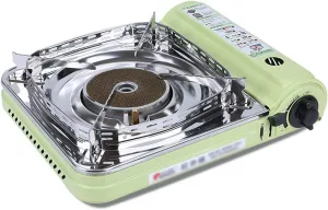 Camping Stove Burner, Portable Butane Gas Stove, Single Burner Gas Stove, Detachable Windblockers & Carry Case for Outdoor Cooking, Backpacking, Hiking Trip, Home Emergency (Gray : Green)