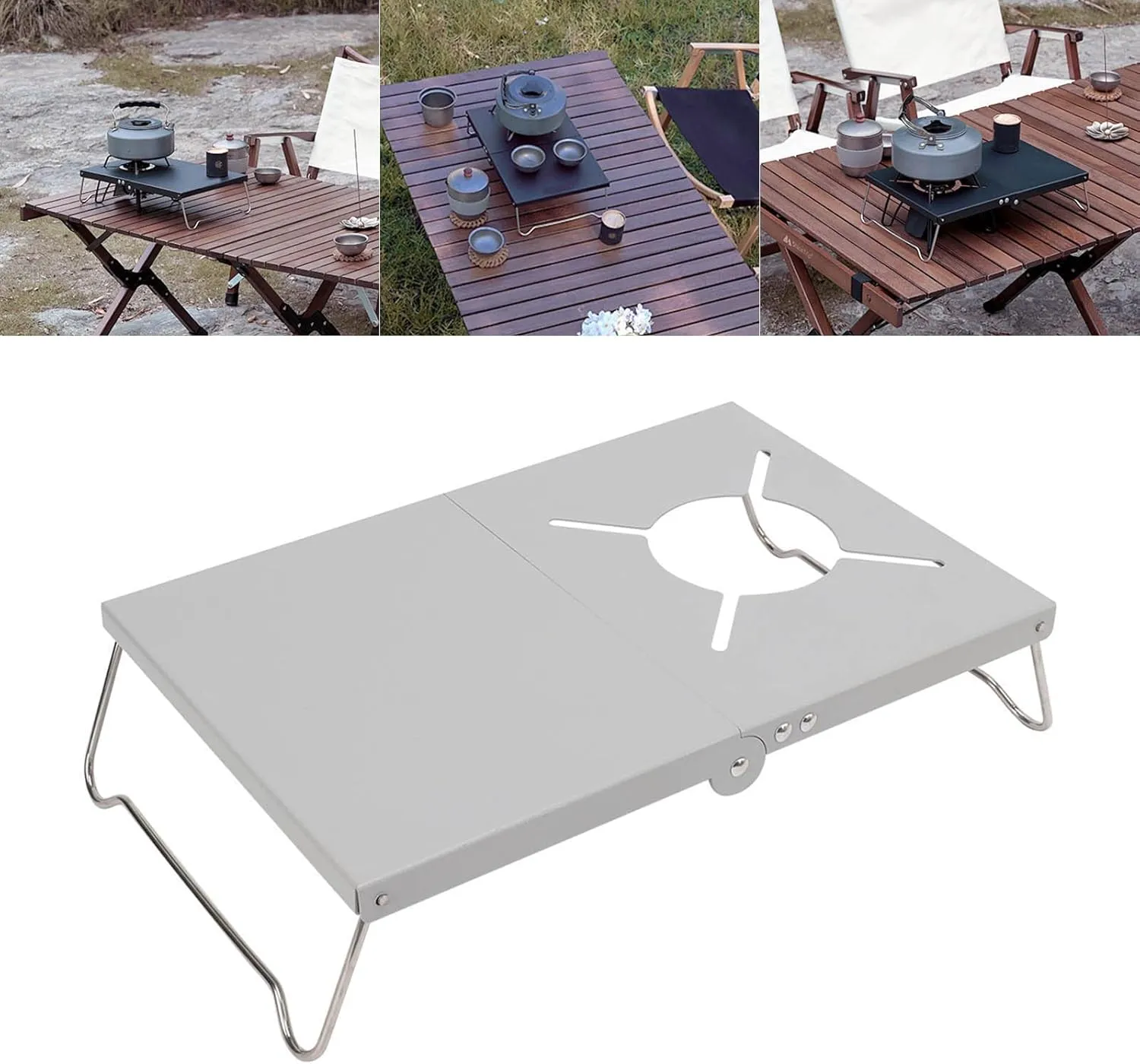 Camping Stove Folding Table, Camping Grill Table Heat Shield Gas Stove Stand Foldable Outdoor Cooking Table Station for Outdoor Camping Picnic Backyards