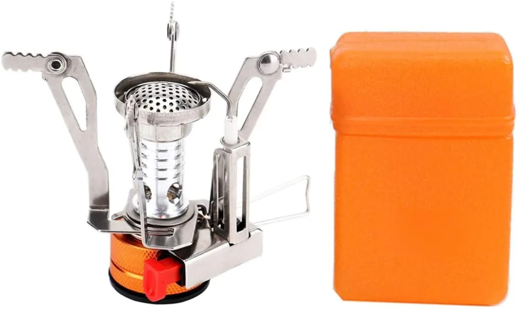 Camping Stove Gas Burner with Piezo Ignition Mini Folding Windproof with Carrying Case for Outdoor Cooking #