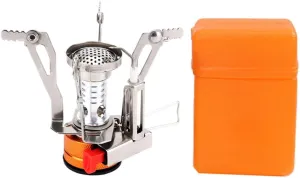 Camping Stove Gas Burner with Piezo Ignition Mini Folding Windproof with Carrying Case for Outdoor Cooking #