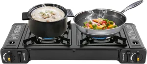 Camping Stove, Portable Butane Camping Stove, Propane Stove 2 Burner Propane Gas Stove, Double Auto Ignition Camping Burner LPG for RV, Apartments, Motorhome, Outdoor, Indoor