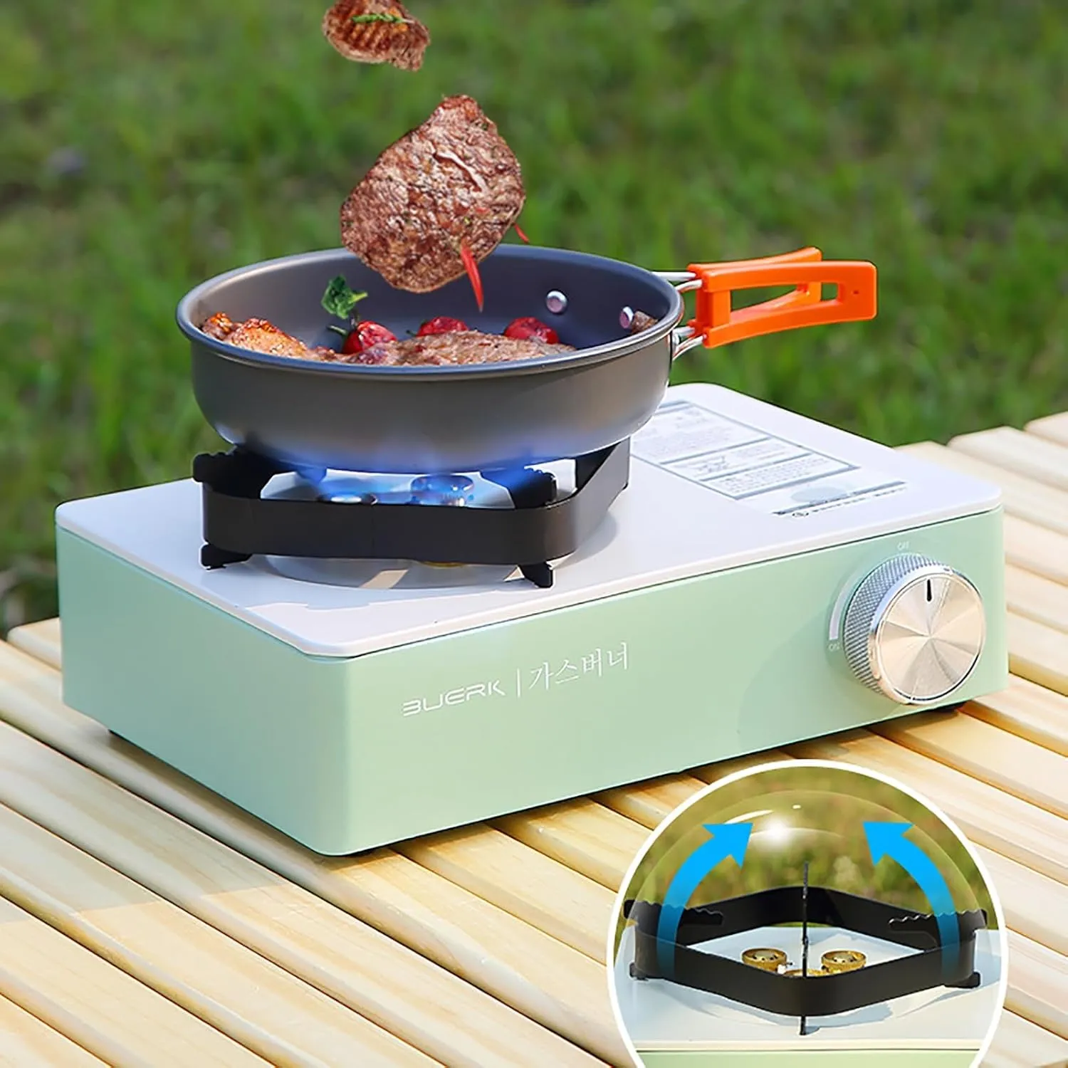 Camping Stove Windshield, 3500W Camping Stove Gas Portable Portable Gas Stove Windproof Gas Camping Stove with Carry Case Camping Gas Stove for Outdoor BBQ Party, Easy to Carry,Green
