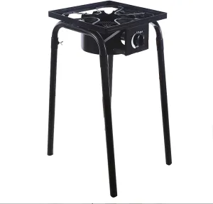 Camping Stove,Carbon Steel Camp Cooking Powerful Firepower Solid Structure Camping Stove with Regulator Detachable Legs Outdoor Gas Cooker for Outdoor Camping, Picnic Black