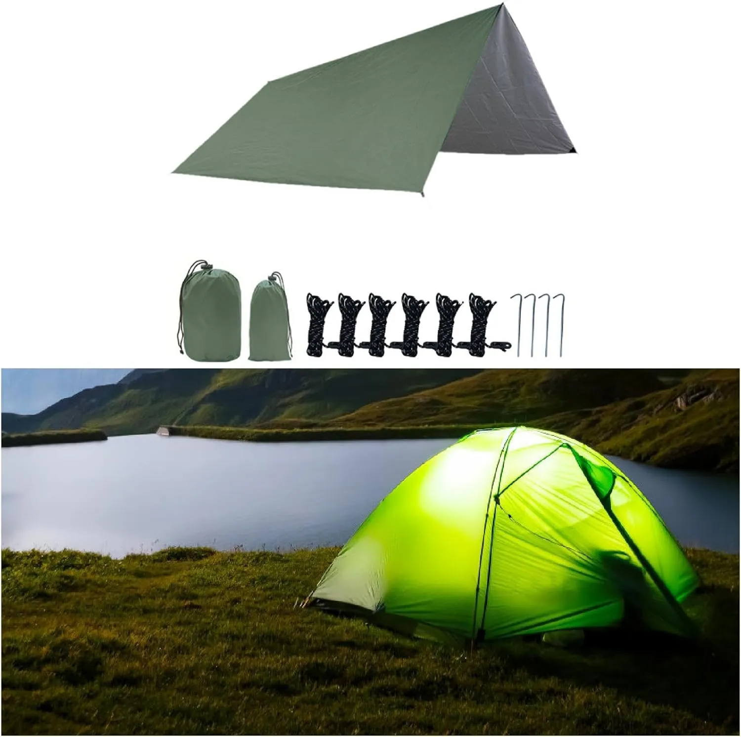 Camping Tarp Shelter Ultralight Compact Portable Camping Canopy Tent Tarp for Hiking Travel Beach Barbecue Outdoor Activities