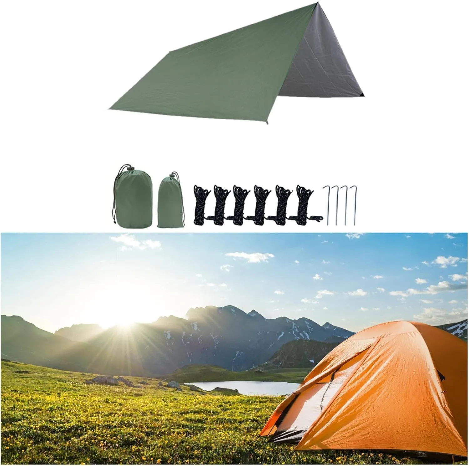 Camping Tarp Shelter Ultralight Compact Portable Camping Canopy Tent Tarp for Hiking Travel Beach Barbecue Outdoor Activities