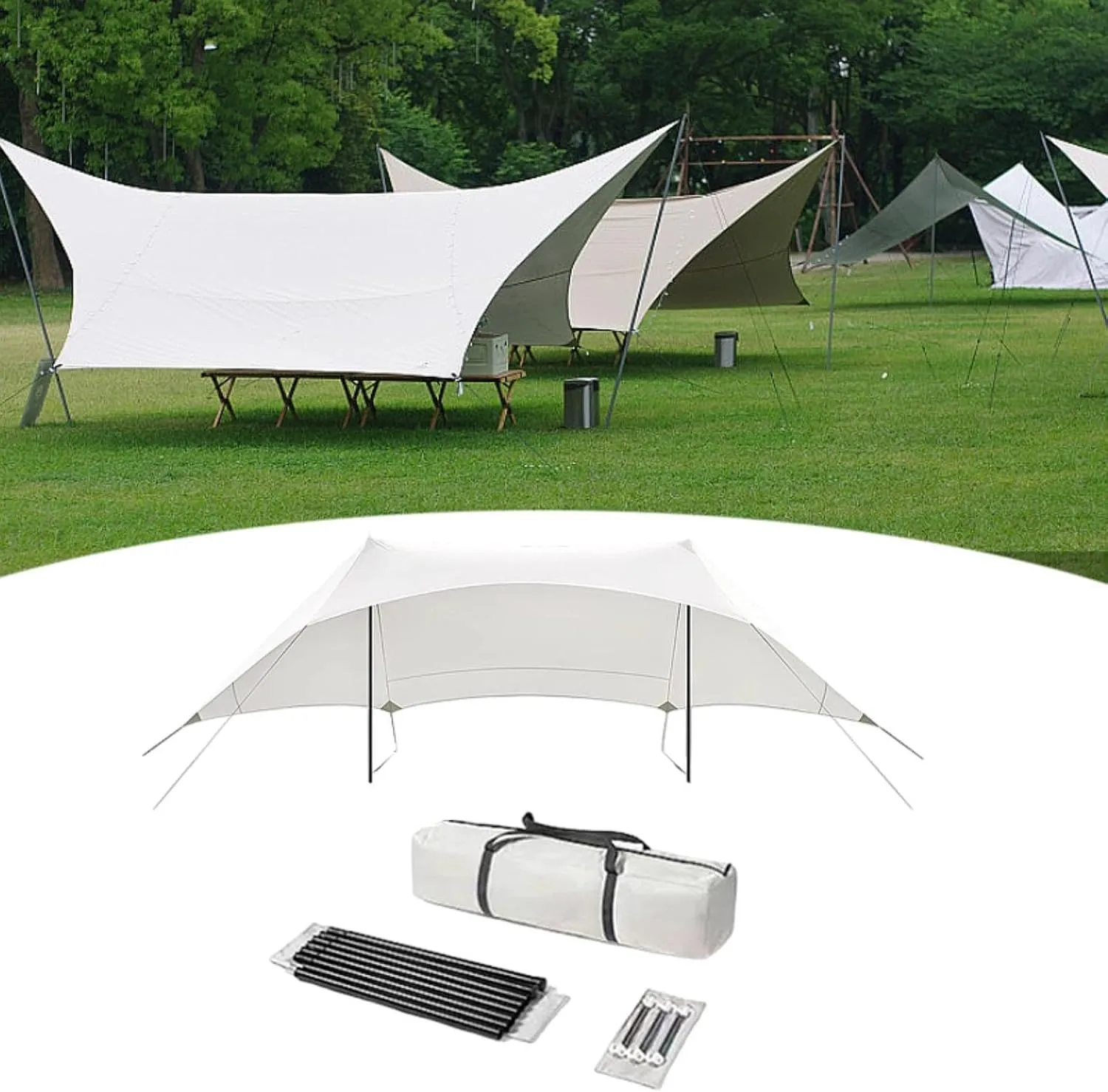 Camping Tarp Tent Tarp Awning, Sun Protection Ultralight Camping Canopy with Storage Bag, for Travel Outdoor Fishing Hammock, Height 2.1m