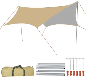 Camping tarp Waterproof, 15x15ft Ultralight Rain Fly with Accessories kit, Lightweight Hammock Rain Fly Sunshade, PU 3000mm, Portable Backpacking Tarp for Outdoor, Traveling, Hilking