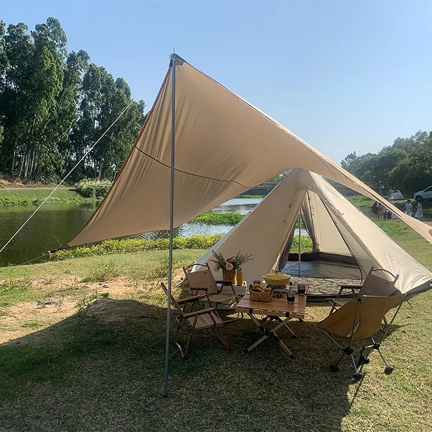 Camping tarp Waterproof, 15x15ft Ultralight Rain Fly with Accessories kit, Lightweight Hammock Rain Fly Sunshade, PU 3000mm, Portable Backpacking Tarp for Outdoor, Traveling, Hilking