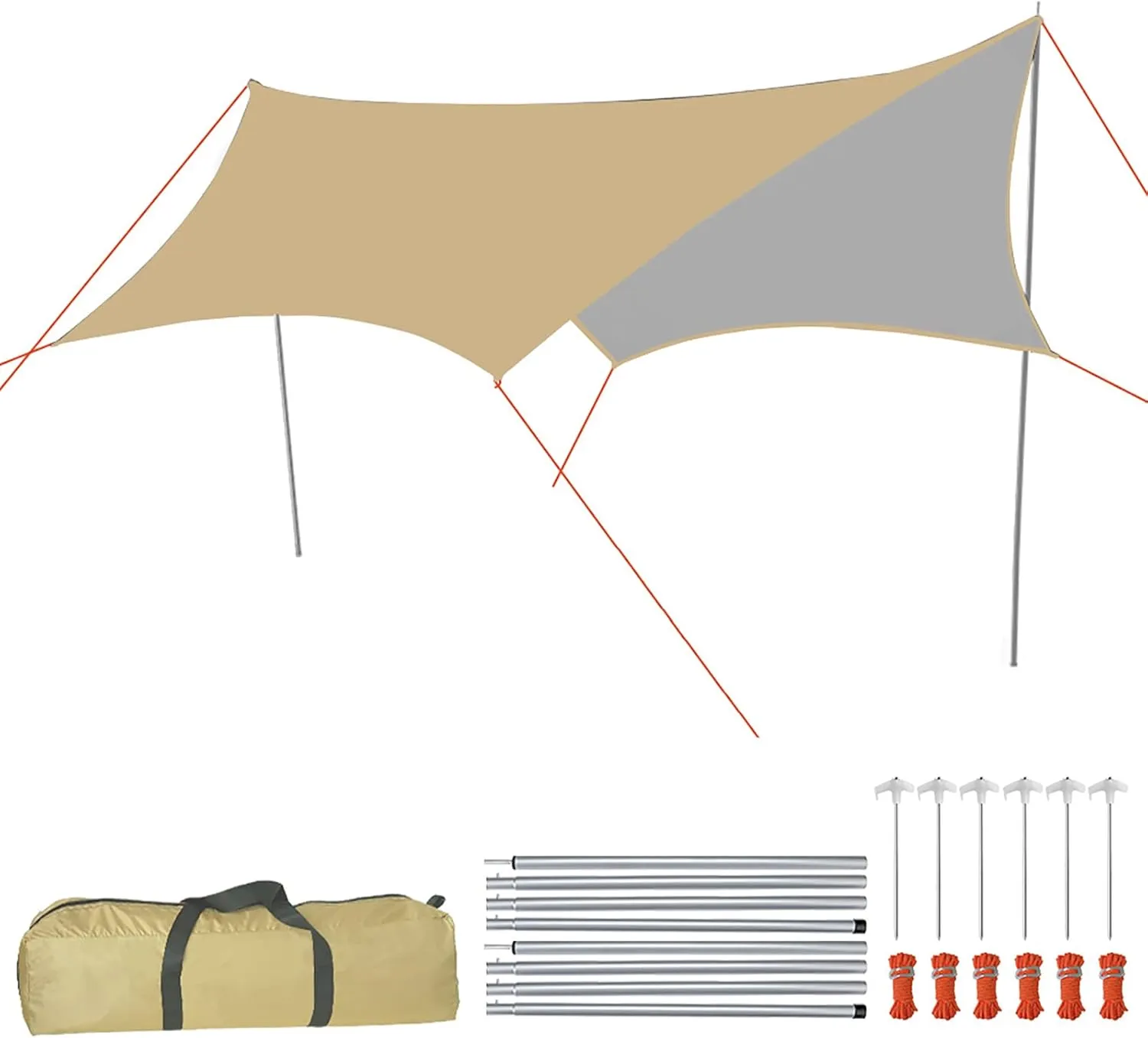 Camping tarp Waterproof, 15x15ft Ultralight Rain Fly with Accessories kit, Lightweight Hammock Rain Fly Sunshade, PU 3000mm, Portable Backpacking Tarp for Outdoor, Traveling, Hilking