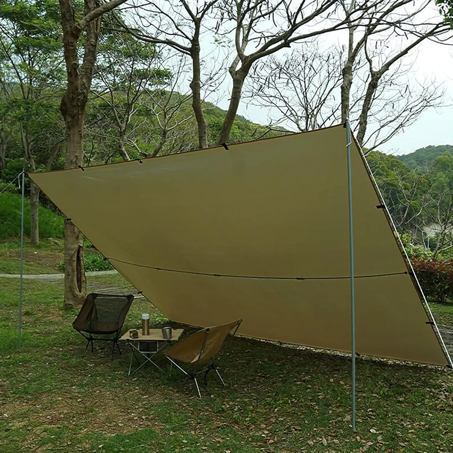 Camping Tarp Waterproof, Portable Hammock Rain Fly, Ultralight Survival Shelter with Silver Coating, for Backpacking Hiking Travel and Outdoor Adventure