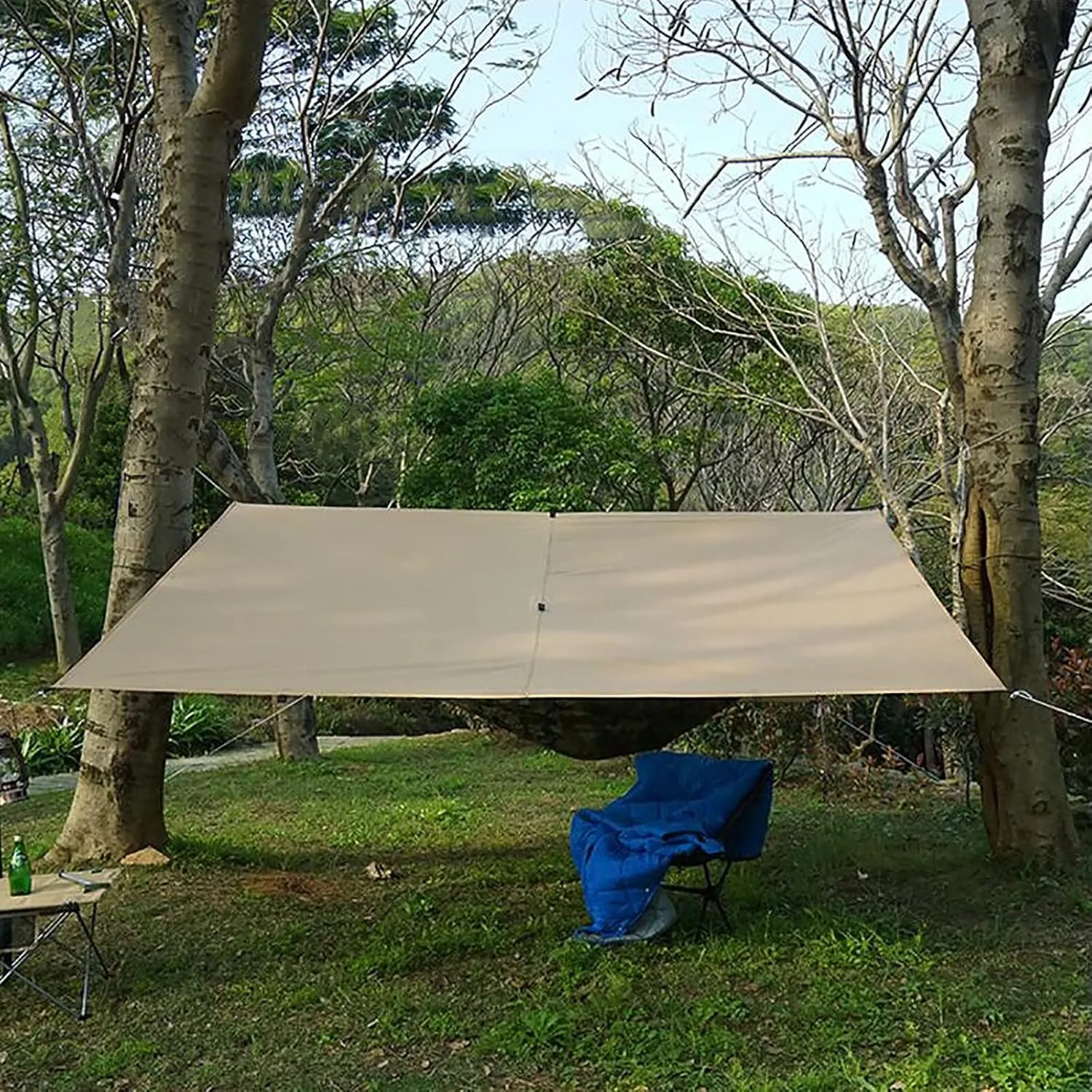 Camping Tarp Waterproof, Portable Hammock Rain Fly, Ultralight Survival Shelter with Silver Coating, for Backpacking Hiking Travel and Outdoor Adventure