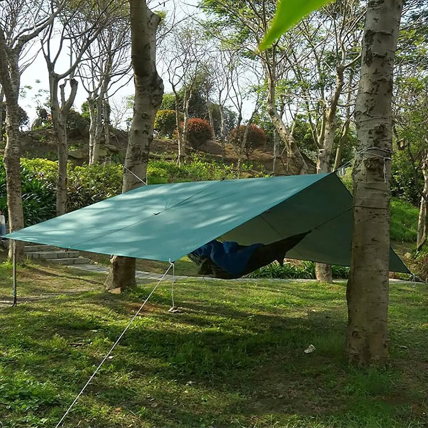 Camping Tarp Waterproof, Portable Hammock Rain Fly, Ultralight Survival Shelter with Silver Coating, for Backpacking Hiking Travel and Outdoor Adventure