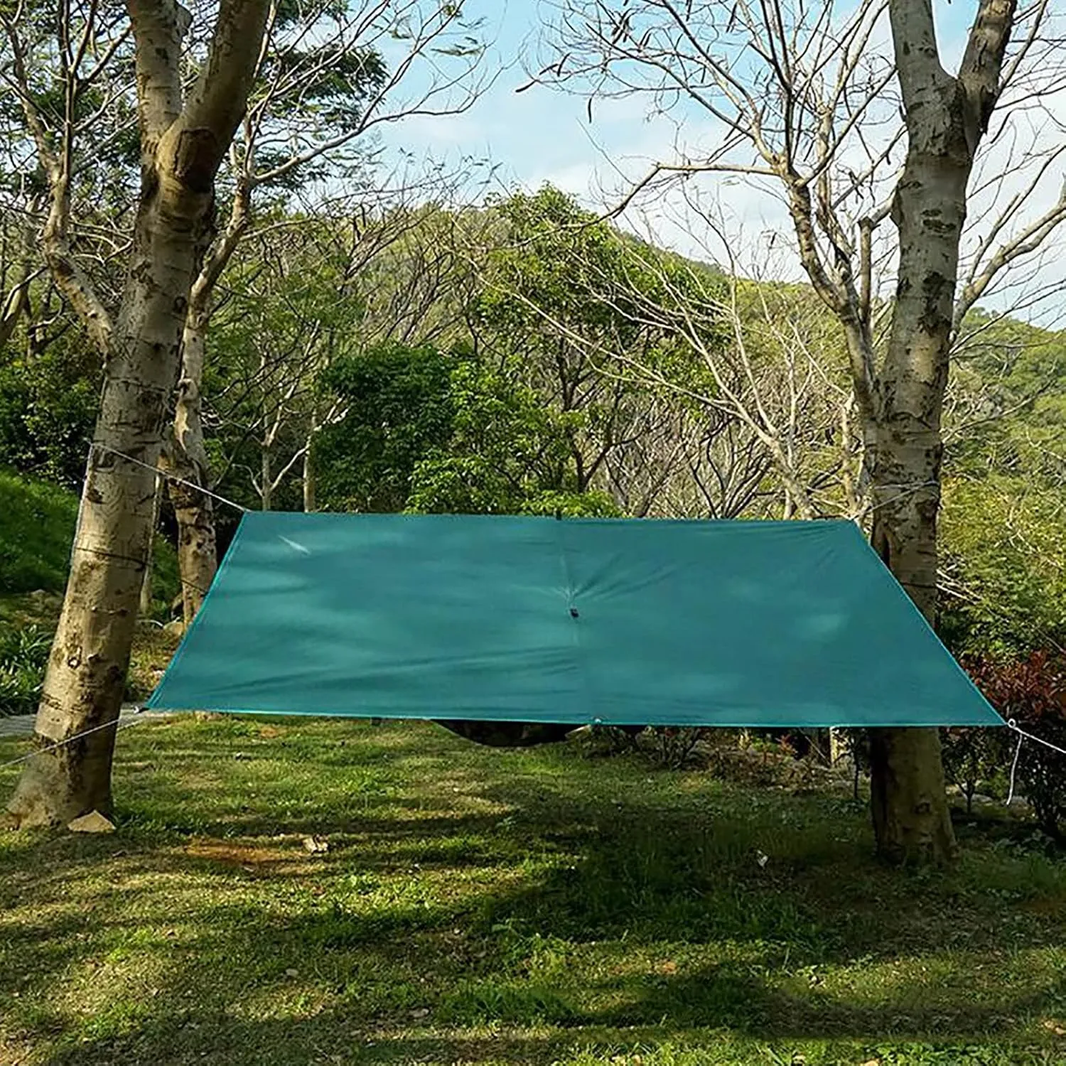 Camping Tarp Waterproof, Portable Hammock Rain Fly, Ultralight Survival Shelter with Silver Coating, for Backpacking Hiking Travel and Outdoor Adventure