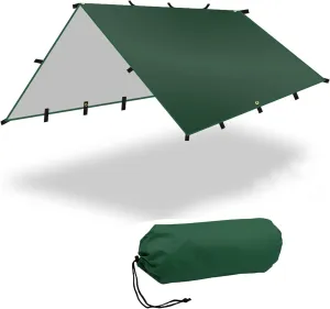 Camping Tarp Waterproof, Portable Hammock Rain Fly, Ultralight Survival Shelter with Silver Coating, for Backpacking Hiking Travel and Outdoor Adventure