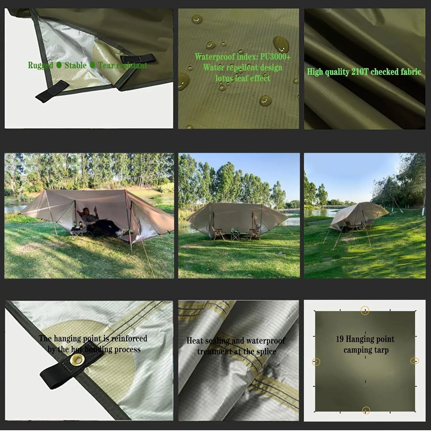 Camping Tarp Waterproof, Portable Hammock Rain Fly, Ultralight Survival Shelter with Silver Coating, for Backpacking Hiking Travel and Outdoor Adventure
