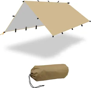 Camping Tarp Waterproof, Portable Hammock Rain Fly, Ultralight Survival Shelter with Silver Coating, for Backpacking Hiking Travel and Outdoor Adventure