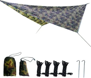 Camping Tarp,Rhombus Waterproof Tarp Tent Shade Outdoor Camping Hammock Rain Fly UV Garden Awning Canopy Sunshade Ultralight 360x290cm (Color : Camouflage, Size : 360x290cm)