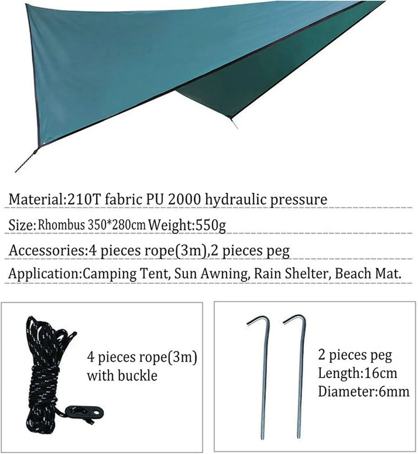 Camping Tarp,Rhombus Waterproof Tarp Tent Shade Outdoor Camping Hammock Rain Fly UV Garden Awning Canopy Sunshade Ultralight 360x290cm (Color : Camouflage, Size : 360x290cm)