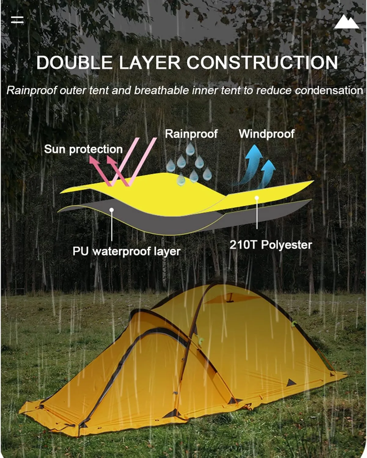 Camping Tent 1-2 Persons with Porch Ultralight Portable Outdoor Camping Tent - Family Backpacking Tent Double Layers Waterproof Easy Clip Setup