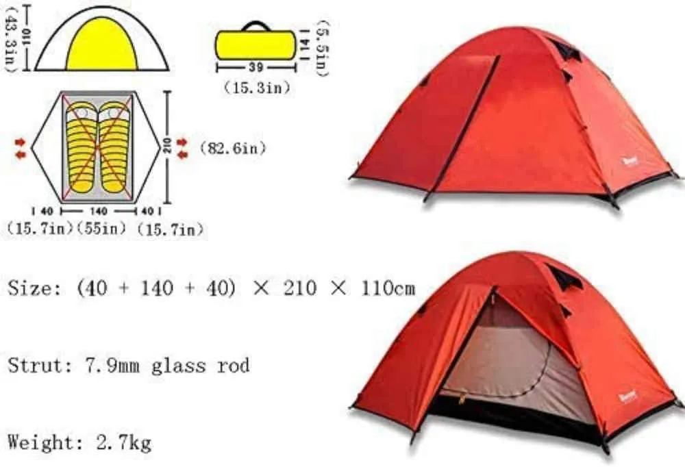 Camping Tent 2 People, Outdoor Shade Canopy Waterproof Tarp, Sun Shelter for Mountaineering Hiking Picnic Rainfly,Yellow
