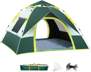 Camping Tent, 4 Person Family Tent with Carry Bag, 2 Doors and 2 Windows, Waterproof & UV-Resistant, Ultralight Dome Tents, Easy Setup Portable Automatic Tents for Camping