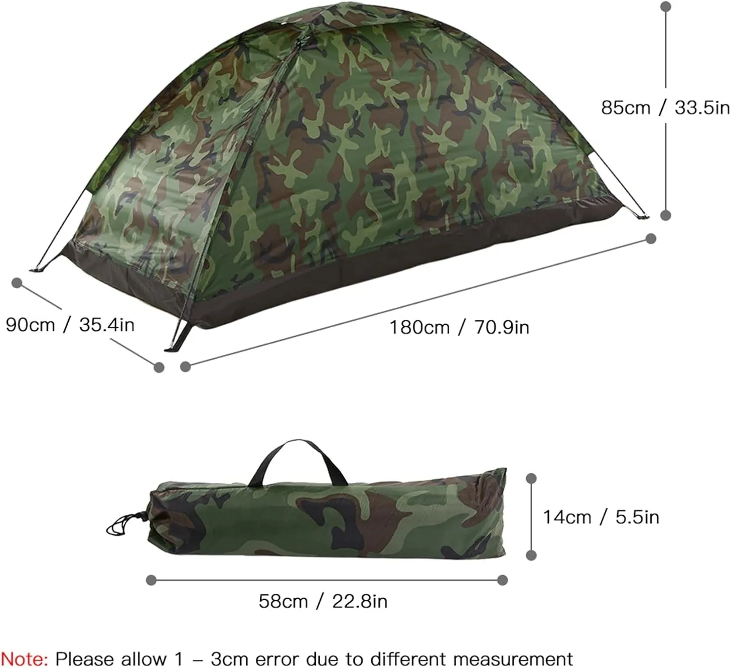 Camping Tent Lightweight Camping Tent Outdoor 2 Person Single Layer 4 Season Tent Portable Travel Backpacking Fishing Tent with Handbag (Color : Camou