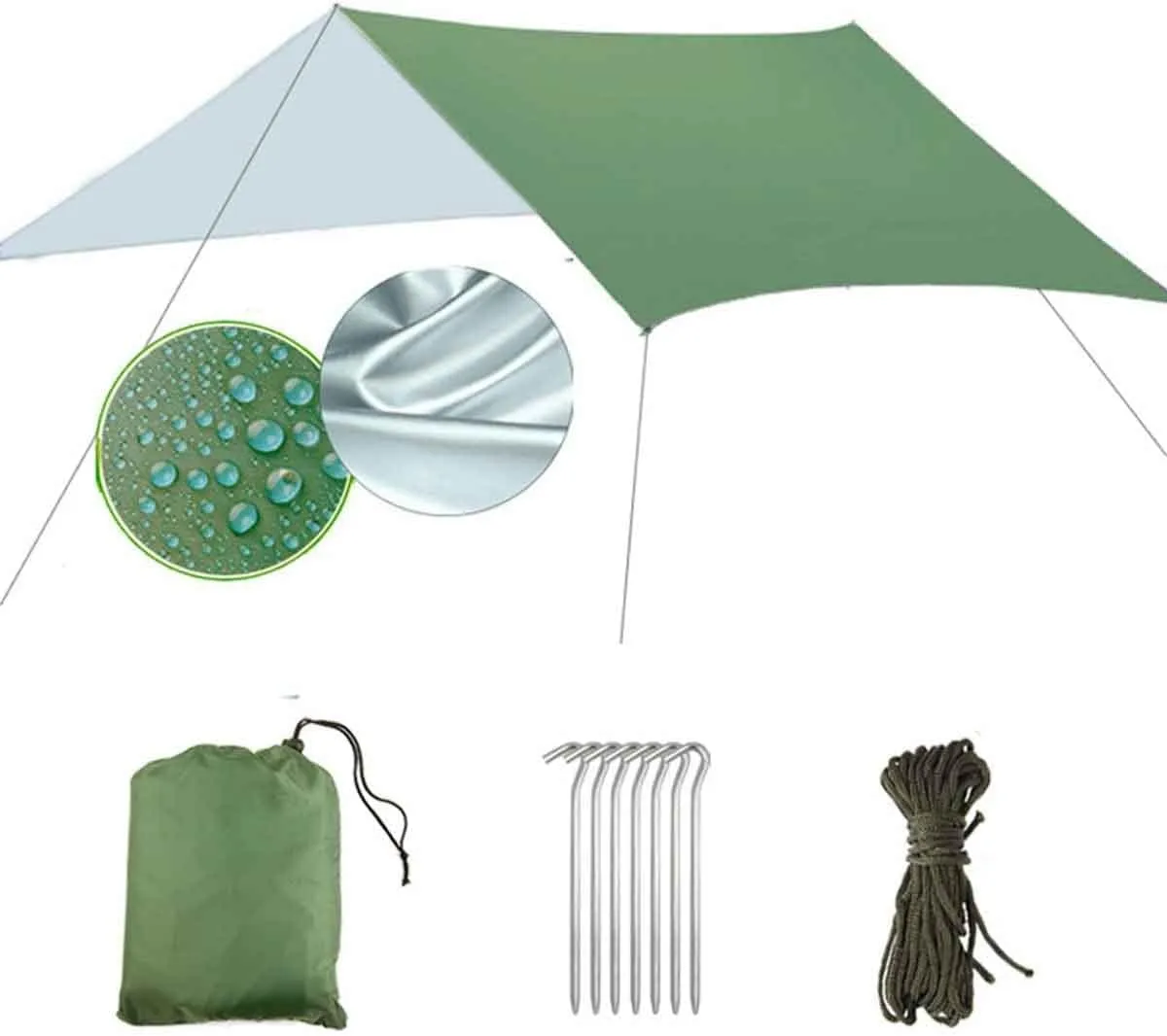 Camping Tent Planes Waterproof Slightly Compact Tent Pad Picnic Blanket Hammock Tarp for Hammock (Color : Green, Size : 3 * 4m)