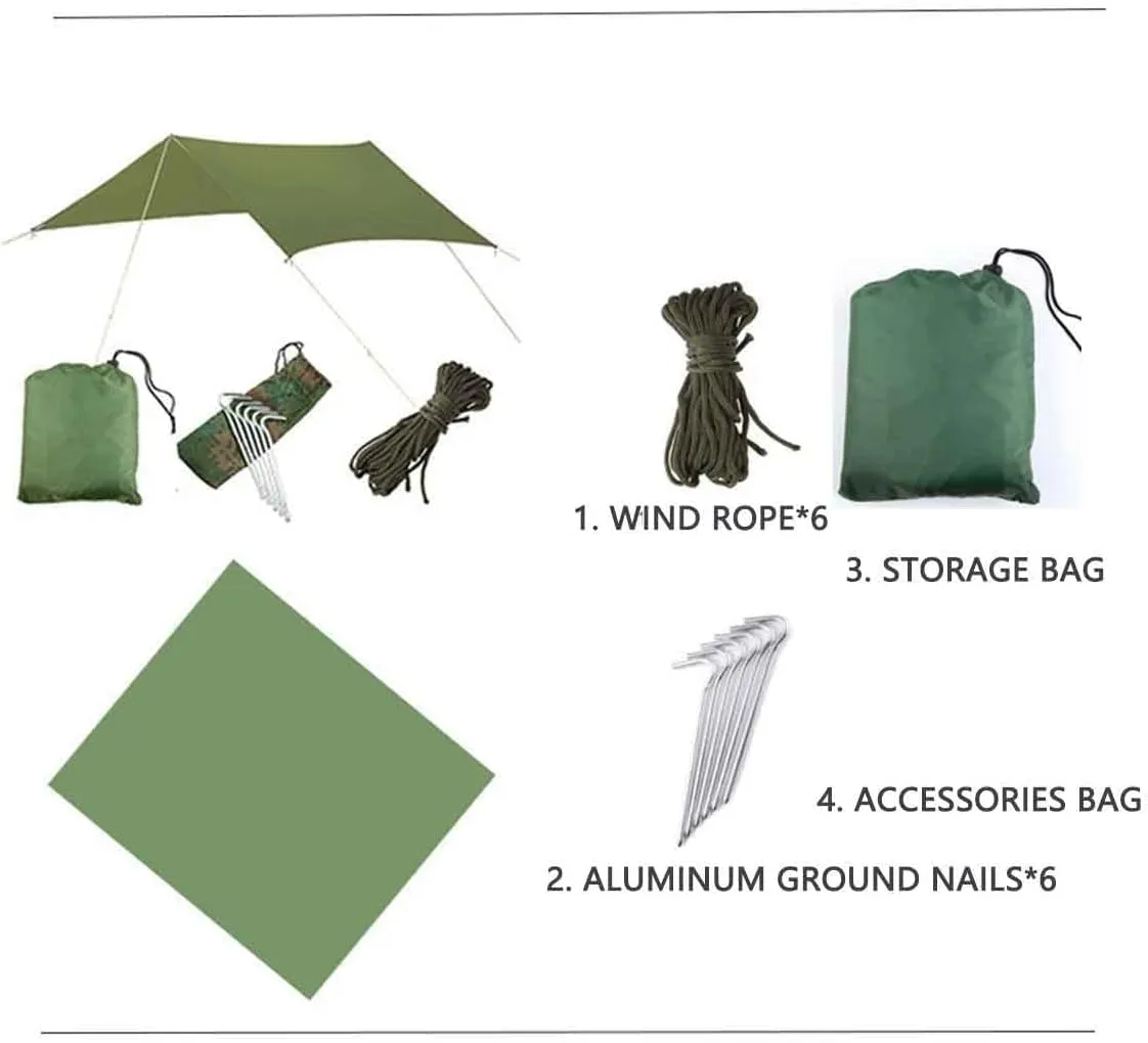 Camping Tent Planes Waterproof Slightly Compact Tent Pad Picnic Blanket Hammock Tarp for Hammock (Color : Green, Size : 3 * 4m)