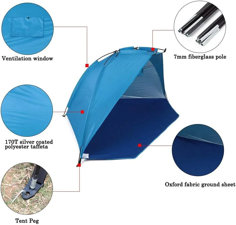 Camping Tent Quick Opening Tent Beach Awning Sun Shelter Half-Open Waterproof Tent Shade Ultralight for Outdoor Camping Fishing Picnic Park (Color : C
