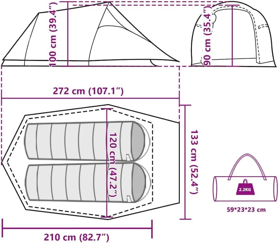 Camping Tent Tunnel 3-Person Olive Green Waterproof vidaXL vidaXL