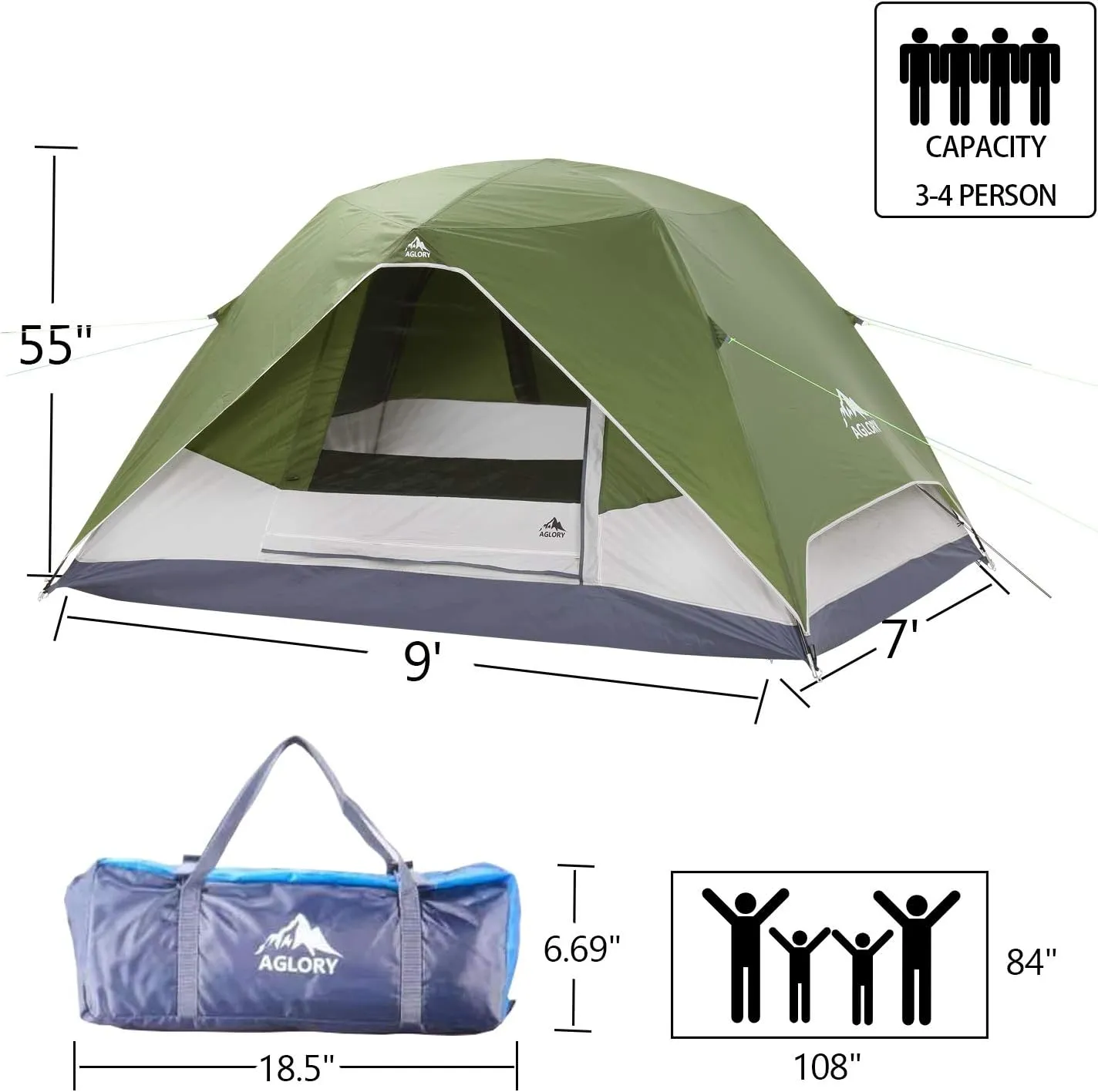 Camping Tent with Rainfly, 2/4 Person Dome Tent,Waterproof Windproof Family Tent with Mesh Windows, Easy Set Up for Hiking and Outdoor for All Seasons