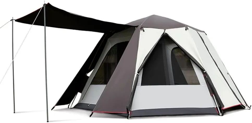 Camping Tent with Rainfly, 5-8 Person Dome Tent Waterproof Windproof Instant Family Tent with Mesh Windows, Portable Cabin Tent Double Layer for Hiking and Outdoor, 340x240x160cm, Coffee