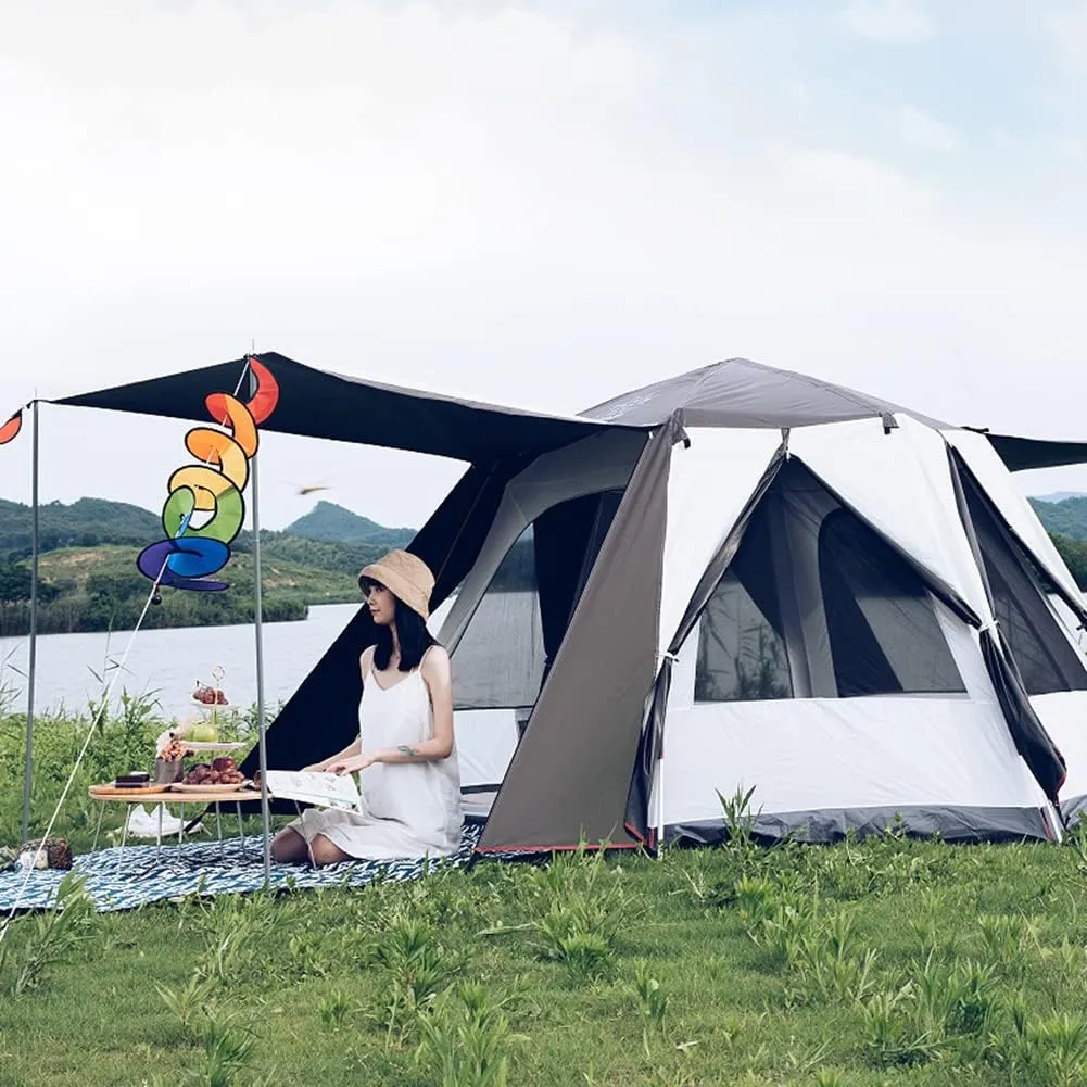 Camping Tent with Rainfly, 5-8 Person Dome Tent Waterproof Windproof Instant Family Tent with Mesh Windows, Portable Cabin Tent Double Layer for Hiking and Outdoor, 340x240x160cm, Coffee