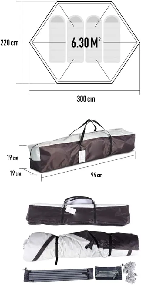 Camping Tent with Rainfly, 5-8 Person Dome Tent Waterproof Windproof Instant Family Tent with Mesh Windows, Portable Cabin Tent Double Layer for Hiking and Outdoor, 340x240x160cm, Coffee