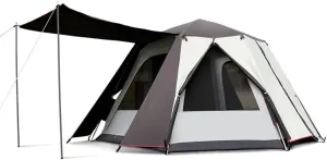 Camping Tent with Rainfly, 5-8 Person Dome Tent Waterproof Windproof Instant Family Tent with Mesh Windows, Portable Cabin Tent Double Layer for Hiking and Outdoor, 340x240x160cm, Coffee