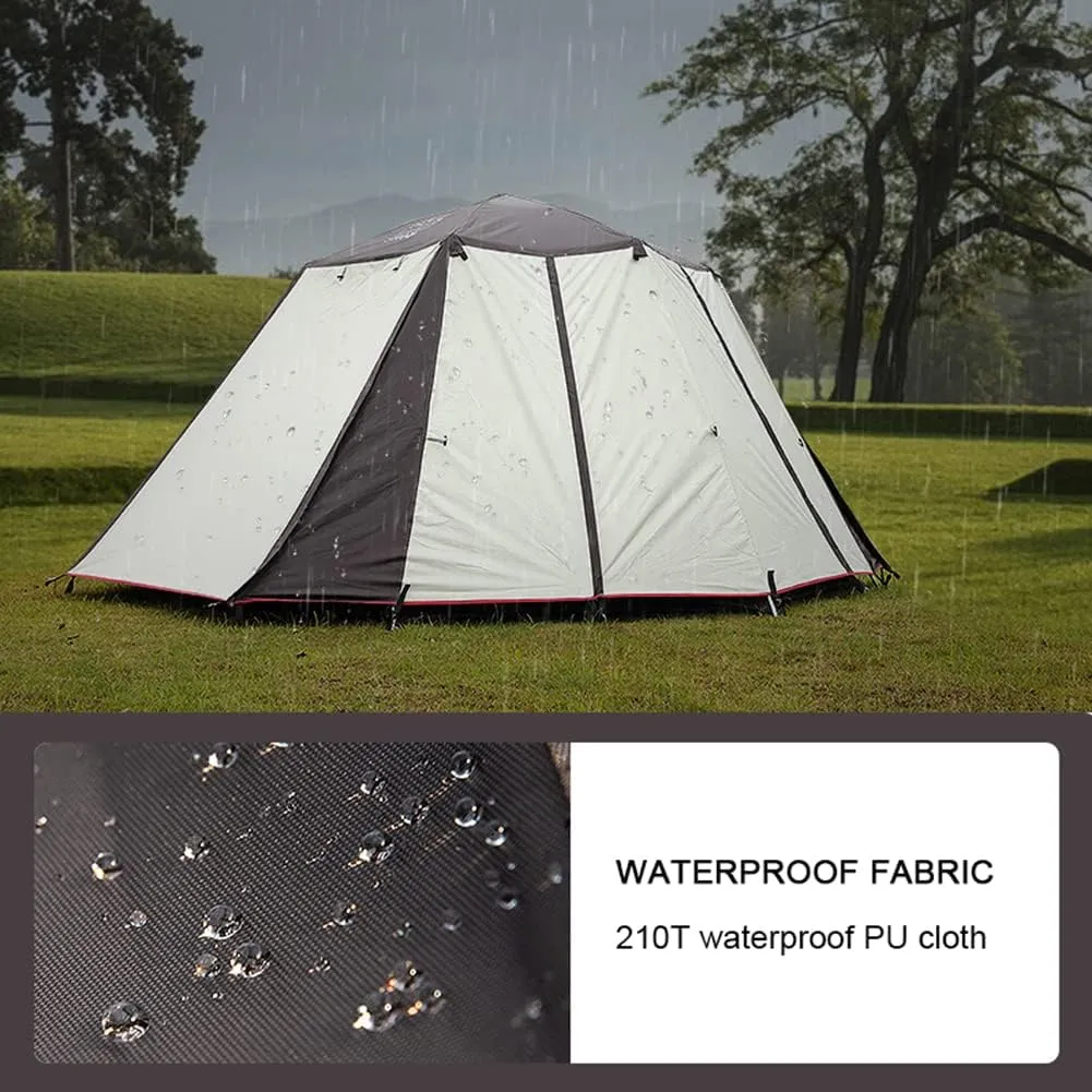 Camping Tent with Rainfly, 5-8 Person Dome Tent Waterproof Windproof Instant Family Tent with Mesh Windows, Portable Cabin Tent Double Layer for Hiking and Outdoor, 340x240x160cm, Coffee