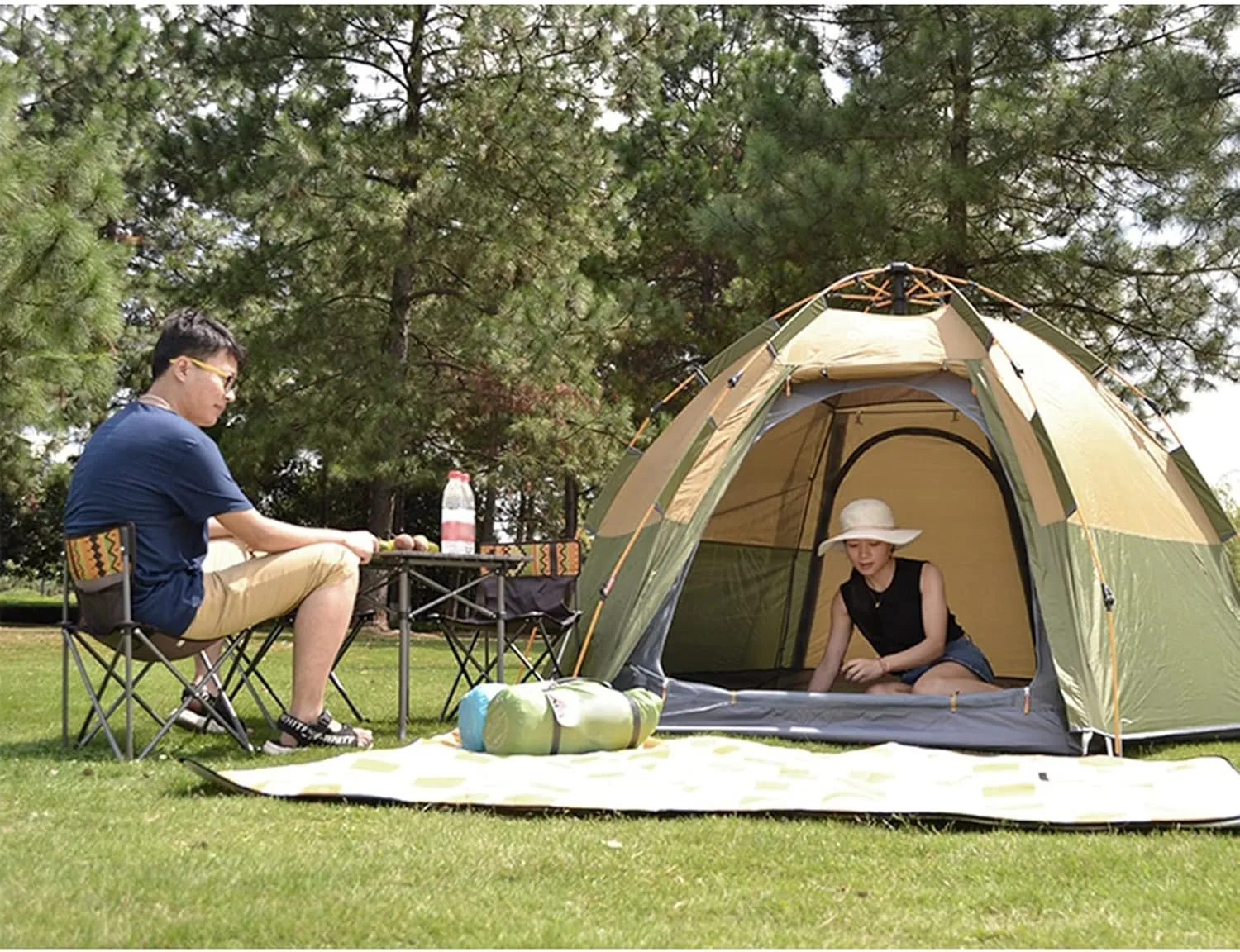 Camping Tents, 3-4 Person Dome Automatic Tent, Easy Instant Setup Protable Camping Pop-Up 4 Seasons Backpacking Family Travel Tent (Color : Green, Size : 255x255x165cm)