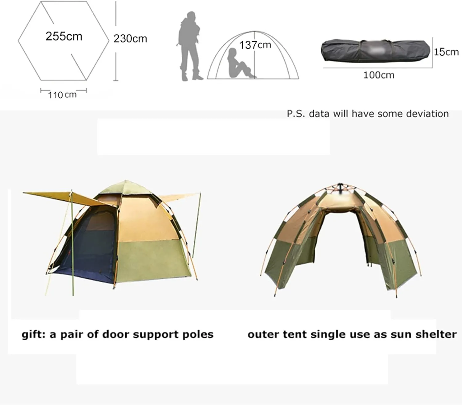 Camping Tents, 3-4 Person Dome Automatic Tent, Easy Instant Setup Protable Camping Pop-Up 4 Seasons Backpacking Family Travel Tent (Color : Green, Size : 255x255x165cm)