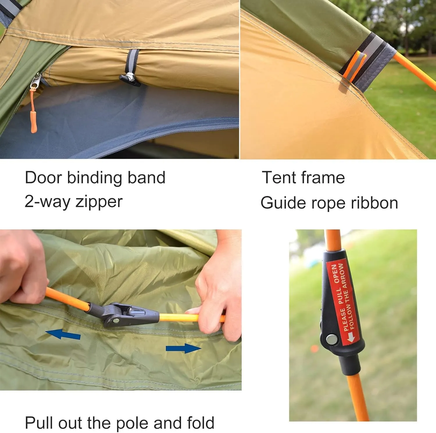 Camping Tents, 3-4 Person Dome Automatic Tent, Easy Instant Setup Protable Camping Pop-Up 4 Seasons Backpacking Family Travel Tent (Color : Green, Size : 255x255x165cm)
