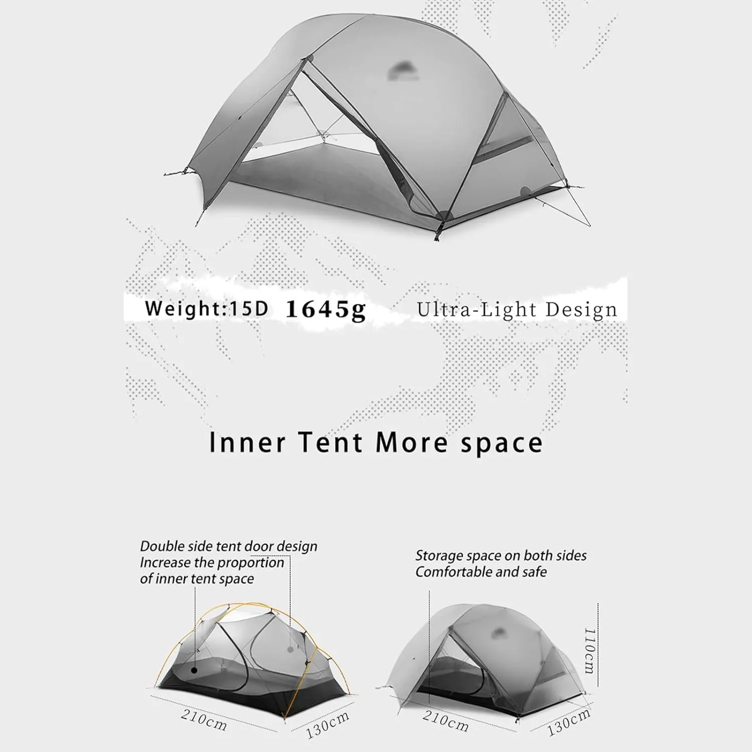 Camping Tents,Camping Tent 3-4 Season 15d/210t Outdoor Ultralight Silicon Coated Nylon Waterproof Tents (Color : 210t Gray, Size : 4 Season)