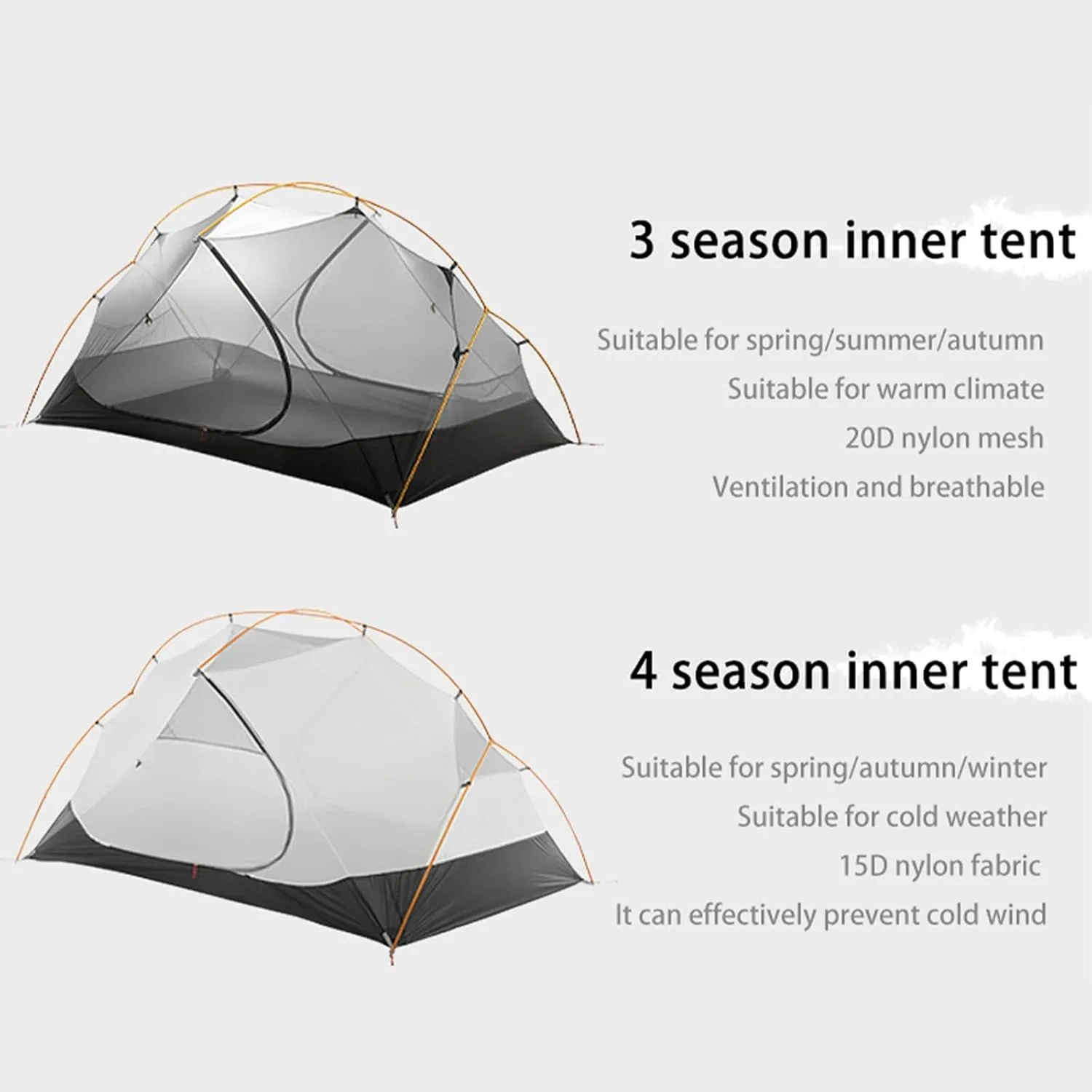 Camping Tents,Camping Tent 3-4 Season 15d/210t Outdoor Ultralight Silicon Coated Nylon Waterproof Tents (Color : 210t Gray, Size : 4 Season)